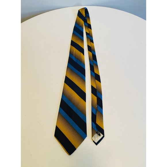 Vintage Macrae Necktie 1970s Yellow & Blue Striped Tie Costume Design Menswear - Picture 4 of 8